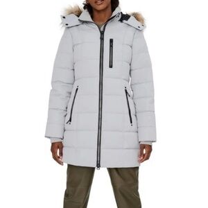 NOIZE Harper Quilted Parka Hoodie Full Zip Size Large Ice Gray